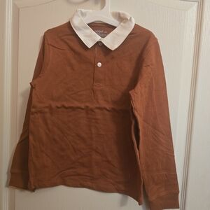 Brown Long Sleeve Shirt with White Collar